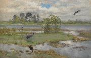 bruno liljefors Landscape With Cranes at the Water oil